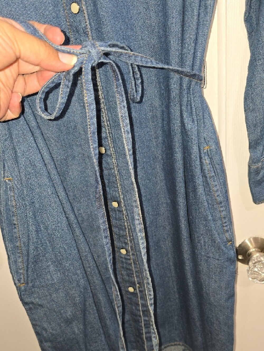 GAP 1969 Denim Shirt Dress with Tie Waist - Blue Size XL - Picture 12 of 13